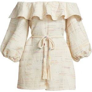 Something Navy Rainbow off shoulder romper